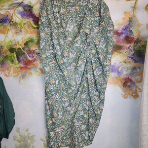 NWT Veronica Beard Floral Green Orange Blue Pinched and Ruffled Skirt